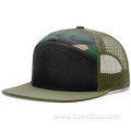 6 panel snapback camo cap with flat bill